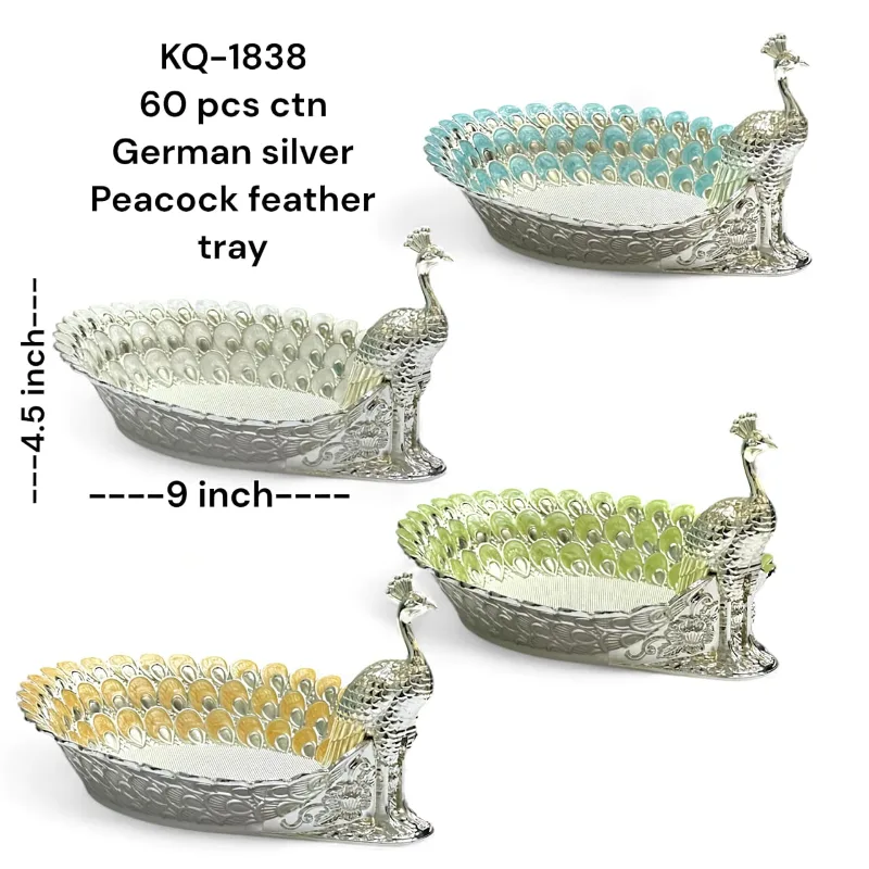 German Silver Peacock Platter White