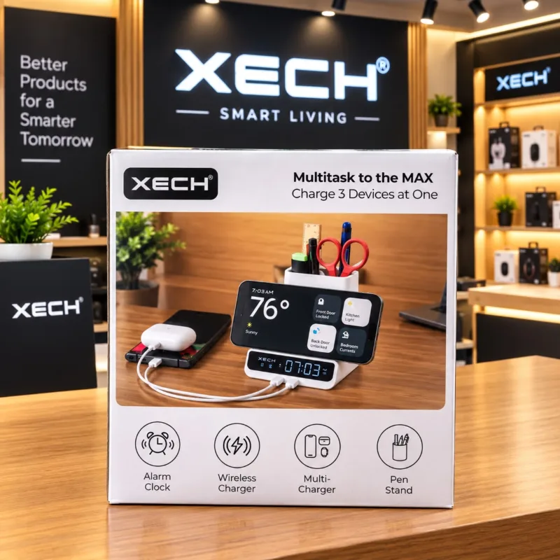 XECH MULTI CHARGER  ALARM CLOCK WITH PEN STAND — view 2