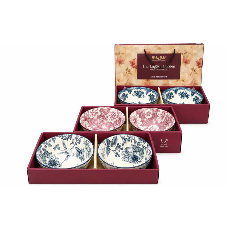 White gold ramen bowl set of 2 pc