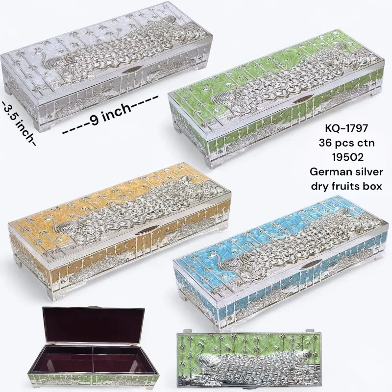 German Silver Peacock Jewellery Box 2 compartment