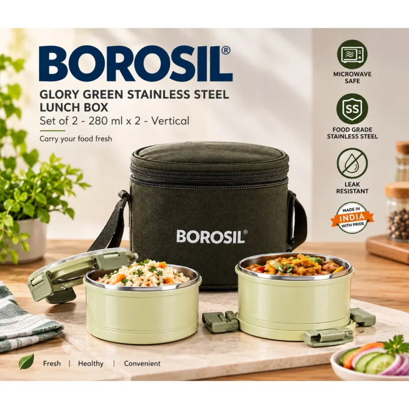 Borosil Glory Green Stainless steel lunch box