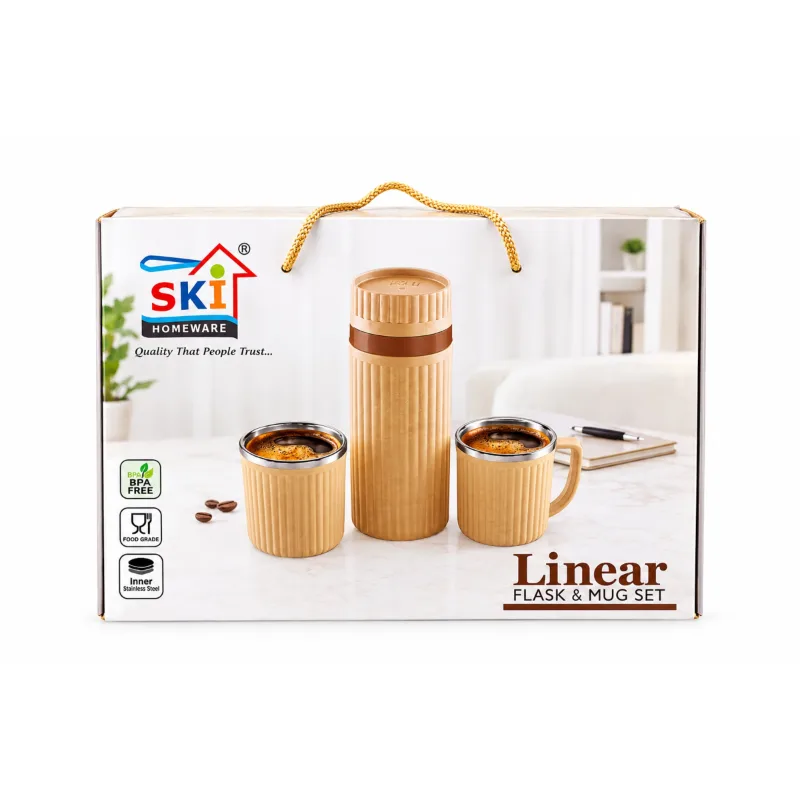 SKI linear flask mug gift set of 2 pcs