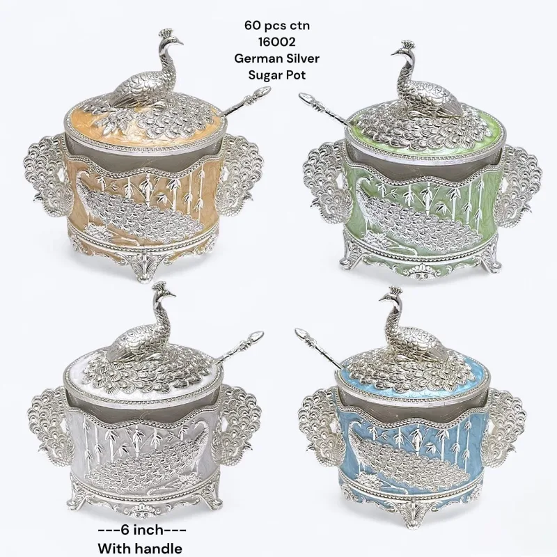 German Silver Peacock Sugar Pot