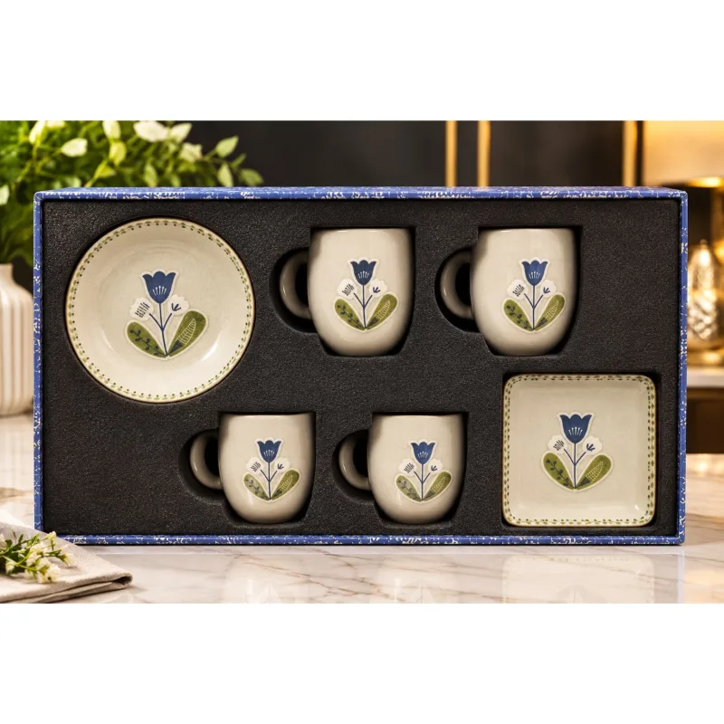 Floral Ceramic 2 pc mug 2 pc platter set